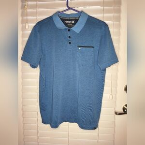 Hurley/Nike Men's Polo Shirt Size M Blue Sleeve Dry Fit Cotton Polyester Blend